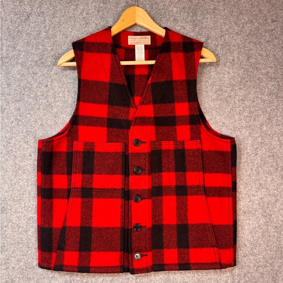 Filson Men's Red and Black Plaid Vest - Picture 1 of 10